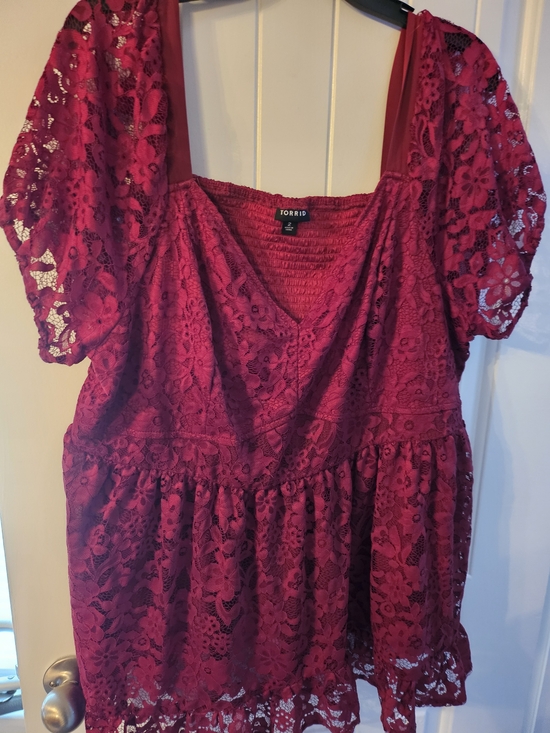torrid Tops - torrid deep red floral lace peplum blouse